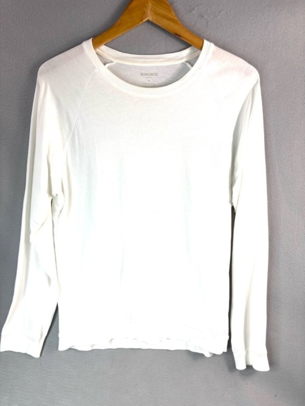 Bonobos M Sporty Cotton Classic Slim Fit White Long Sleeve Crew Top